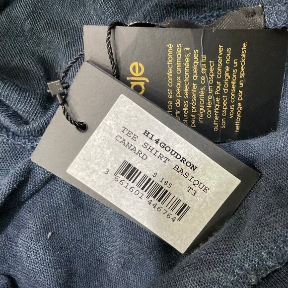 Maje Long Sleeve Pocket Tee Basque Blue Shirt Size 3 (XL) NWT MSRP $185 - Picture 6 of 7